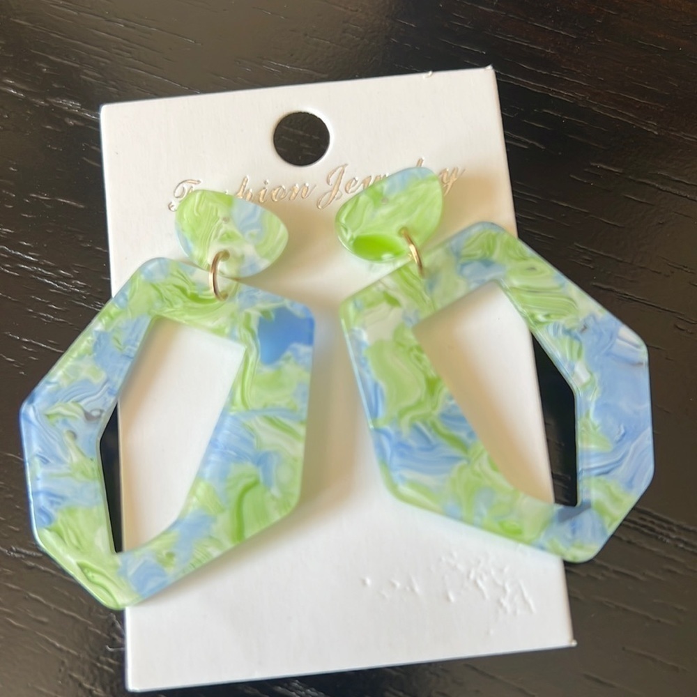 Blue/green acrylic earrings-NWT